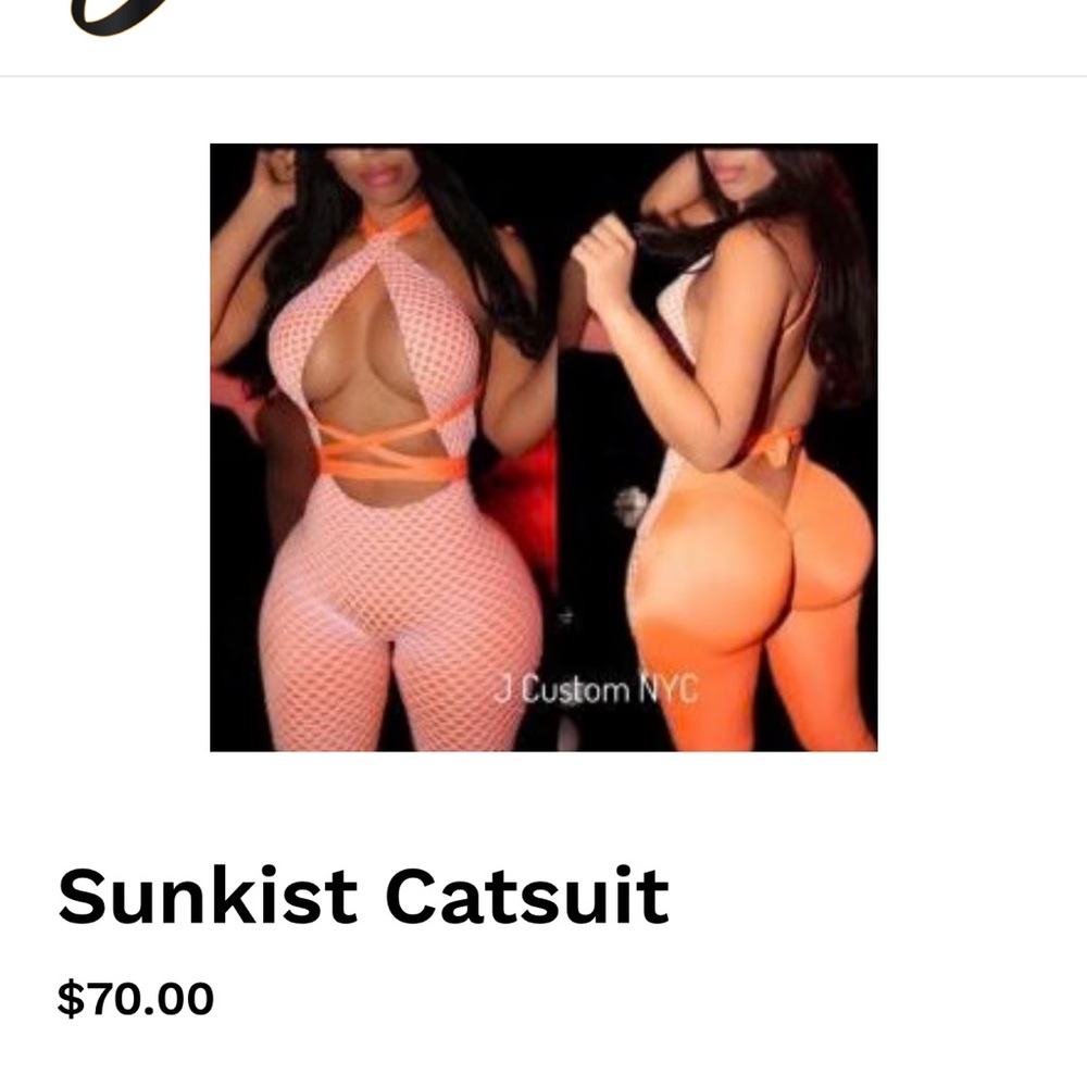 Orange and White Fishnet Catsuit